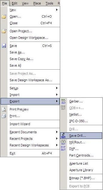 Menu File, Fabrication Outputs, NC Drill Files
