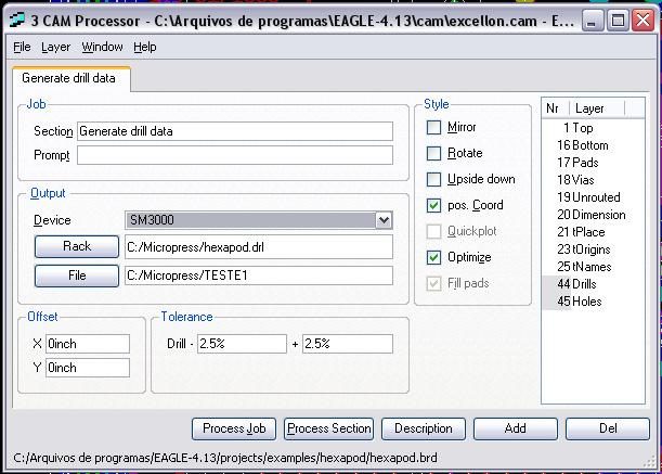 Conferência dos arquivos no CAM Processor