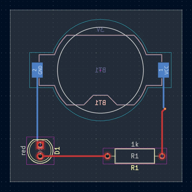 Placa roteada aberta no PCB Editor do KiCad, pronta para a geração dos arquivos