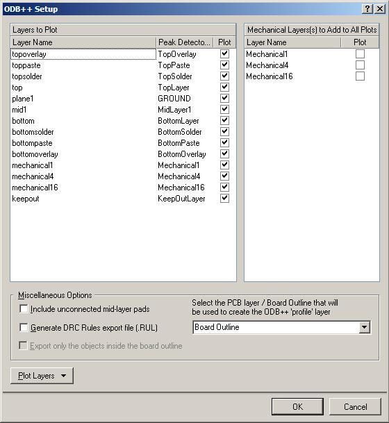 Menu File, Fabrication Outputs, ODB++ Files